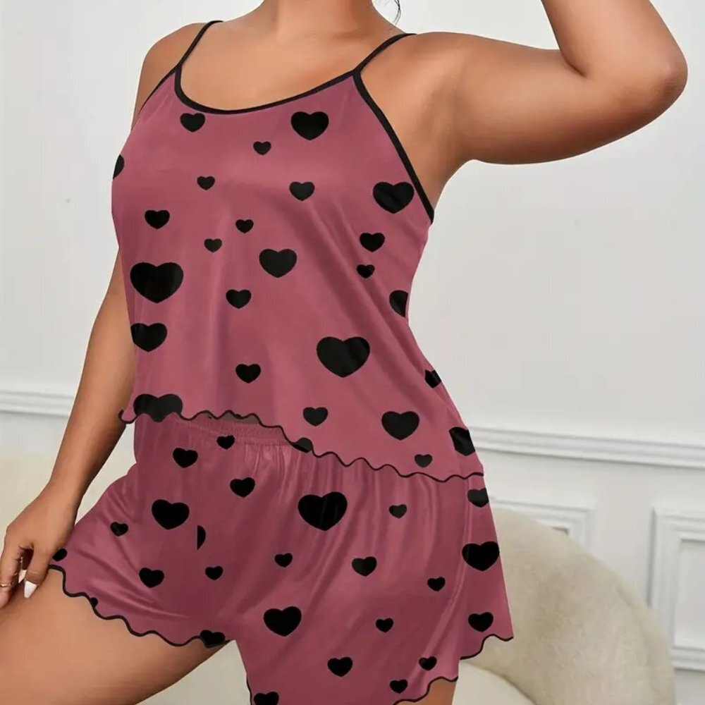 BOGO PLUS SIZE 3X 4X Lettuce Trim Cami Top & Shorts Pajama Two Piece Set